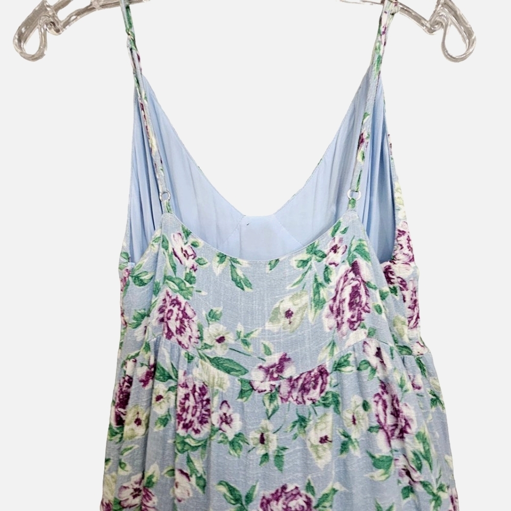 Lulu's Bliss Abound Bliss Baby Blue w/Purple Roses Ruffle Tiered Midi Dress - Picture 8 of 15